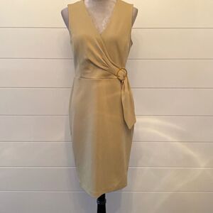 Calvin Klein Tan Wrap Tie Front Sheath Dress